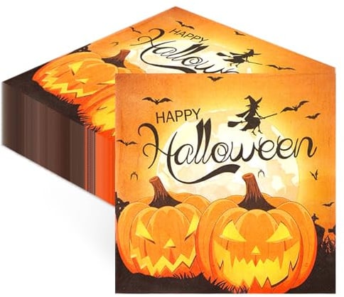 40 Stück Halloween Servietten - Kürbis Fledermaus Deko, Kürbis Servietten für Halloween Deko, Party Tischdekoration, 33x33