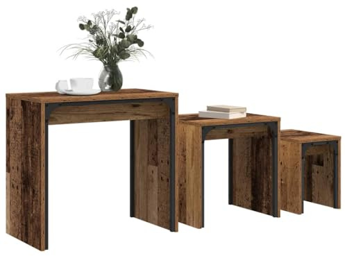 vidaXL Coffee Table 3 pcs Old Wood Engineered wood, Modern Nesting Table Set, Stylish Coffee, Compact Accent Piece, Space-Saving Furniture, Elegant Living Room Setup