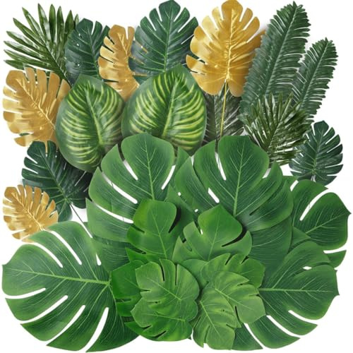 KARLOR 30-Piece Artificial Monstera Leaves Set, Tropical Palm Leaves Artificial Leaves Hawaiian Wedding Table Photography Decoration Party Supplies Decor DIY Leaves Craft