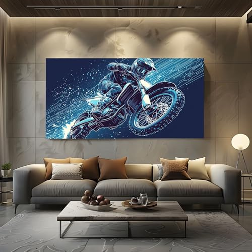ZORYAN Groß Leinwand Bilder für Schlafzimmer Deko Extremsportarten Canvas | Motocross XXL Kunstdruck mit Sport Rennen Wanddeko Science Fiction Videospiel Wandbilder - Modern Decor Ungerahmt 60x120 cm