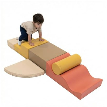 IGLU Soft Play Explorer 6 Éléments Parcours de Motricité (Pastel Autumn) | Mousse Firm Step | Cuir Végan | Certifié CE | Favorise l'Escalade et la Motricité | Facile à Nettoyer