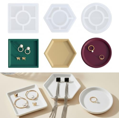 Thinp 3 Pcs Thickened Silicone Molds for Crafts, Resin Coaster Molds for Epoxy Resin Round Square Hexagon Shape Soap Dish Silicon Moulds with Sides for Cups Mats, DIY Craft Flower Preservation