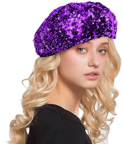 Baskenmütze Damen Pailletten Hut Faschingsmütze Disco Hut Kappe Paillettenmütze mit Glitzer Paillettenbesetzte Barett Trend Maler Mützen Winter Beanie Mütze Karneval Party Club Festival Outfit