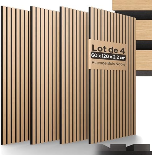 Arebos Akustikpaneele 120x60 cm | Lamellenwand in Holzoptik für Wand & Decke | modernes Wandpaneel mit hoher Schallabsorption | einfache Montage & zuschneidbar | 4er Set für stilvolle Raumakustik