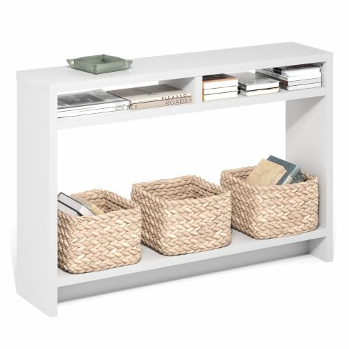 Furinno Viola Konsolentisch, 3-stöckiger schmaler Konsolentisch mit extra dickem Rahmen und Ablageboden, 47.2 breiter Sofatisch, für Wohnzimmer, Homeoffice, Eingangsbereich, Weiß