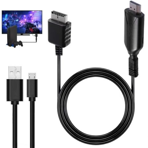 PS1/PS2 zu HDMI Adapter Konverter, PS2 zu HDMI Adapterkabel 1M/39.3in 1080P | PS1 PS2 HDMI Kabel für Video Audio Spielkonsole Videokonverterkabel TV Monitor, Plug and Play,USB-Stromversorgung
