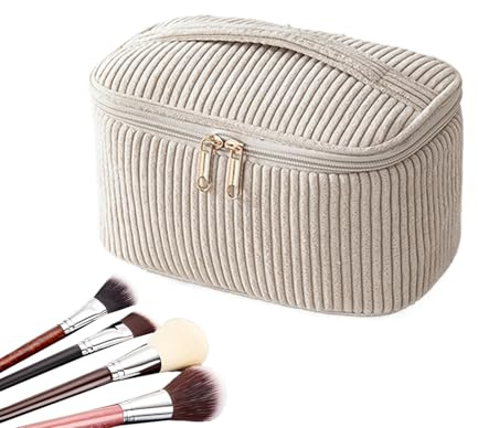 Travel Makeup Bag - Corduroy Large Capacity Pouch, Soft Corduroy Cosmetic Organizer, Fashion Pencil Case | Toiletry Storage for Women Girls School Office Travel Stationery Lipstick Eyeshadow, A, siehe