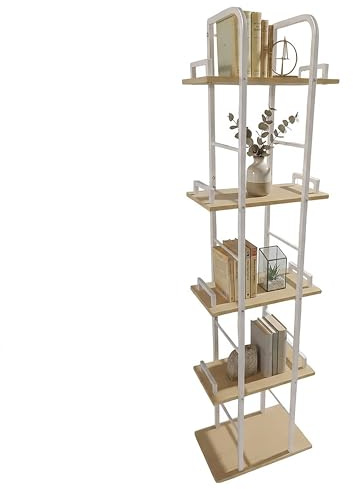 Relaxdays Standregal, HxBxT: 143 x 38 x 24 cm, 5 offene Ablagen, Beistellregal für Wohnzimmer, Küche, Flur, weiß/Natur