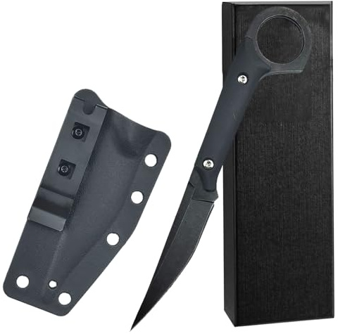 Generisch Outdoor-Messer mit Kydex-Scheide, Schwarz, Feststehende Klinge mit Fingerring, Überlebensmesser für Camping