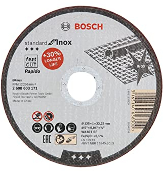 Bosch Professional 1x Standard for Inox Trennscheibe (für Edelstahl, Ø 125 x 1 x 22,23 mm, Gerade, Zubehör Winkelschleifer)