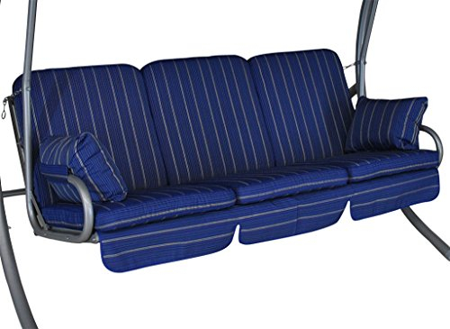 Angerer Freizeitmöbel GmbH Hollywoodschaukel Auflage Comfort - passend für viele 3-Sitzer Hollywoodschaukeln - Schaukelauflage Made in Germany (Blau-Creme gestreift)