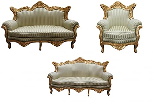 Casa Padrino Barock Wohnzimmer Set Jadegrün/Gold - 3er Sofa+2er Sofa + 1 Sessel