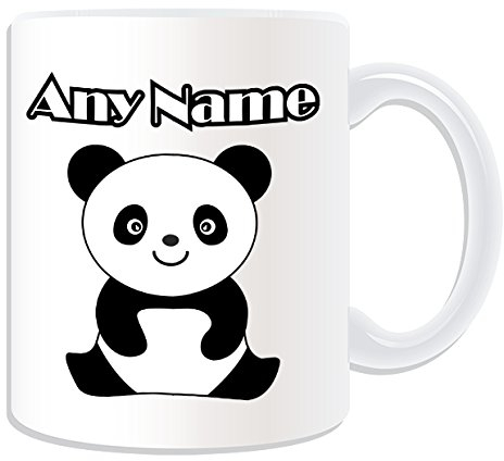Regalo personalizado – sentado cachorro de oso panda taza (diseño animal tema, blanco) – cualquier nombre/mensaje en su única taza
