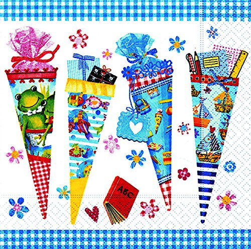 20 Servietten School Cones – Zuckertüten/Schulanfang/Einschulung/Schultüten 33x33cm