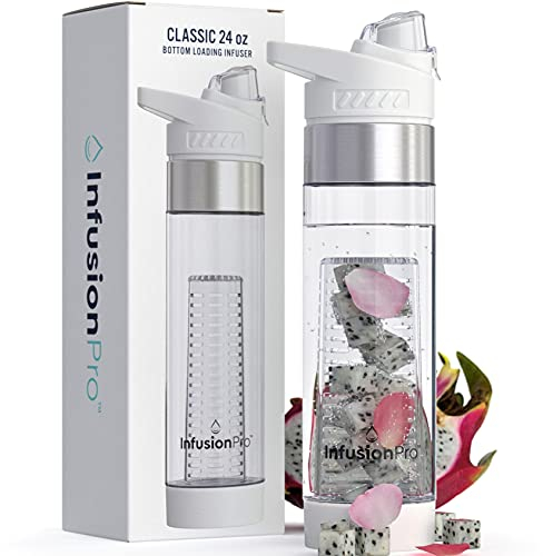 Infusion Pro Premium Fruit infundiert Wasser Flasche (2 Pack oder 1 Pack) isolierend Ärmeln und nach Honig Wasser Rezept eBook, die, unten-Ei Style mit Flip Top Deckel – 24 Oz BPA frei Tritan Kunststoff weiß 1-24oz.
