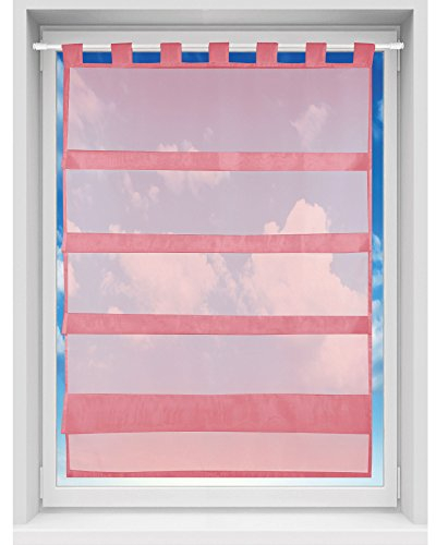 Bistrogardine in transparent mit Raffoptik, einfarbige und lichtdurchlässige Voile-Scheibengardine mit Schlaufe, in vielen Größen verfügbar (80 x 110 cm/Bordeaux - Beere)