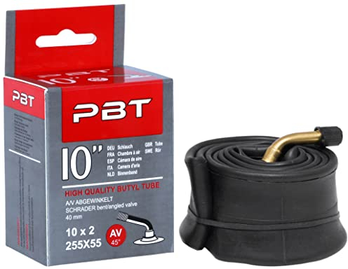 pbt Schlauch 10 Zoll AV abgewinkelt für Kinderwagen Roller Laufrad und mehr - 10 oder 10 x 2 - Gewinde vernickelt