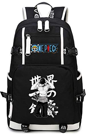 WANHONGYUE One Piece Roronoa Zoro Anime Mochila Escolar Estudiante Bolso de Escuela Backpack Mochila para Portátil Negro-16