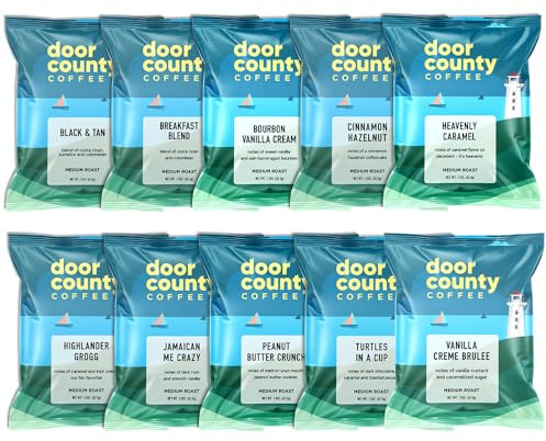 Door County Coffee Gourmet Flavored Sampler Pack, Ten 1.5 oz Bags