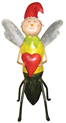 Gall&Zick Set von Zwei Bienen mit Herz und Blume,Gartenfigur,Gartendokoration,Bunte Metallfiguren