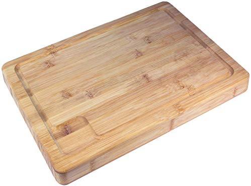 Premium Bambus Schneidebrett mit Saftrille [39,5x28x3cm] Doppelseitig Extra dickes Schneidebrettern - Tranchierbrett - Küchenbrett - Serviertablett