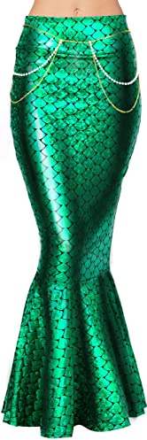 Spooktacular Creations Jupe de Sirène à Paillettes Hologramme Métallisées pour Adulte, Costume de Jeu de Rôle. Livrée avec une Chaîne de Perles à la Taille