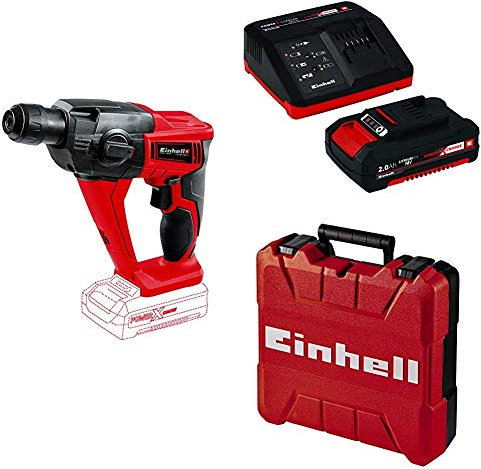 Einhell 4513812 Martello Tassellatore a Batteria a 3 Funzioni Te-HD, 18 Li-Solo, 18 V, Nero, Rosso + Power-X-Change Starter Kit(Batteria e Caricabatteria) + Valigetta Universale