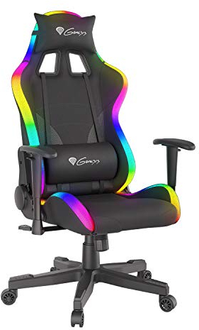 GENESIS Trit 600 RGB - Silla de Oficina para Juegos, ergonómica, con función de balanceo, Altura Regulable con Soporte Lumbar y Cervical, Color Negro