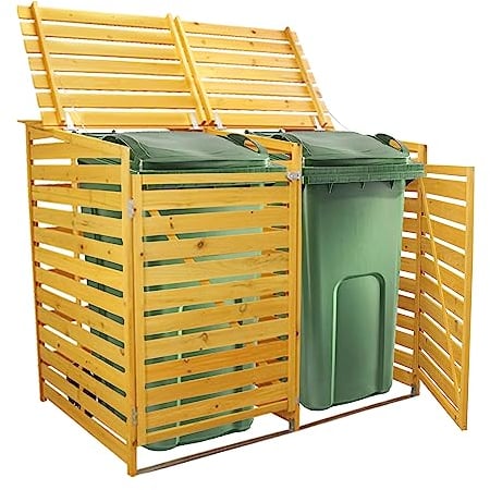 MonsterShop – Cache Poubelle Double en Bois à Portes Verrouillables, Abris Poubelles de Jardin pour Entreposage de 2 Bacs Poubelles Standard de 240 litres - 122cm x 149cm x 92cm