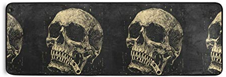 Läufer mit Totenkopf und Reißverschluss anstatt Zähnen, Badteppich, Küchenmatte, Fußmatte, großer Läufer, Teppich, 182,9 x 61 cm
