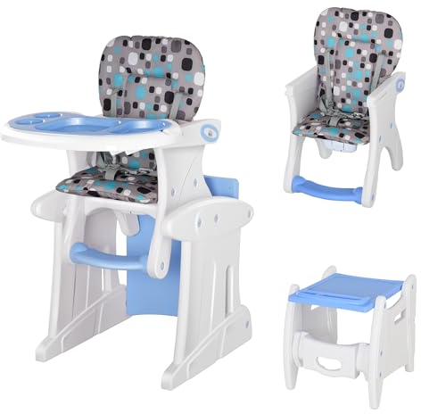 HOMCOM 2 in 1 Convertible Baby High Chair Toddler Table Chair Infant Feeding Seat Removable Food Tray Safety Harness Blue