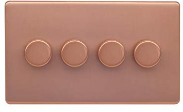 Lieber Brushed Copper 250W 4 Gang 2 Way Intelligent Trailing Dimmer - White Insert Screwless