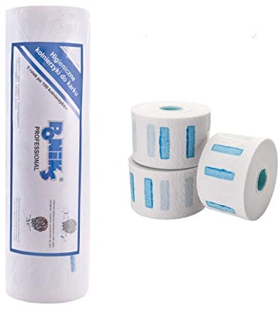 Ponik's Halskrepprollen Pro - 500 Blatt (5 Rollen à 100 Streifen) - Halsschutzkrause, Einweg Hals Papierrolle, Einwegkrepppapier für Salon, Haare Schneiden, Friseurbedarf, Krause für Friseure Weiss