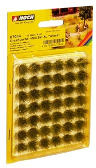 NOCH Grasbüschel Mini-Set XL „Wiese“, Dekorationselement mit Vegetation, 42 Stück, 9 mm für Modellbau und Dioramen