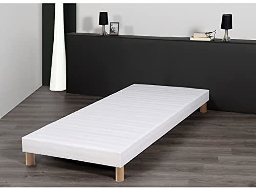 Gedésica SOMMIER TAPISSIER 90 X 190 X 15 + 4 Pieds Offert, MDF et Fer, Blanc