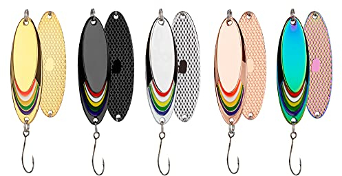 THKFISH 5 pièces Cuillers de Pêche à la Truite Perche Brochet Leurres de Pêche Cuillère Tournante Métallique à Truite Brochet Perche Carnassiers