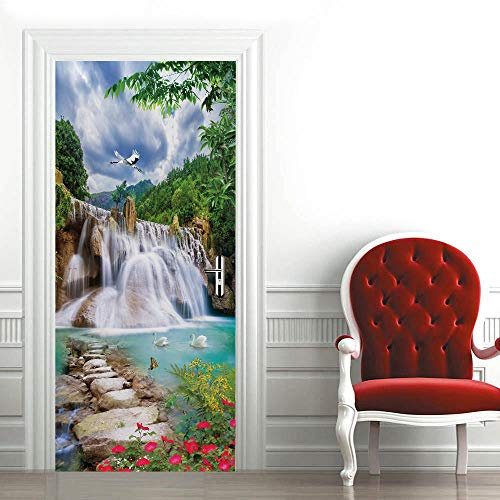 YQLKD Porte Poster Fleur 3D Chemin De Cascade Papier Peint De Porte Autocollant PVC Home Poster Mural