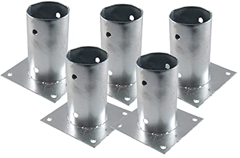 5er Set Pfostenträger Aufschraubhülse Ø 80 mm rund | Pfostenschuh verzinkt 150 mm hoch | Bodenhülse mit Bodenplatte für Holzpfosten Zaun Carport Gartenhaus Pavillon Spielgeräte Betonmontage