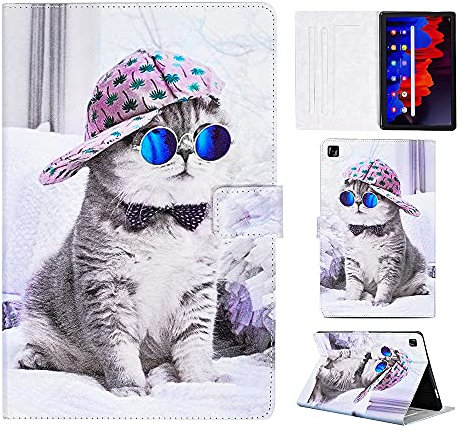 Auslbin Hülle für Galaxy Tab A7 2022/2020 10,4 Zoll PU Standfunktion Leder Hülle Magnetisch Tablet Schutzhülle für Samsung Galaxy Tab A7 SM-T500/T503/T505/T509 - Hut Katze