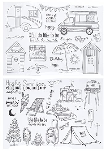 GAESHOW 2 Blätter Silikonstempel Weihnachten, Stempel Clear Set, Transparente Silikon-Stempel Sortiertes Muster Klar Siegelblätter, Schloss Auto Zelt für Kartenherstellung DIY Scrapbooking Zubehör