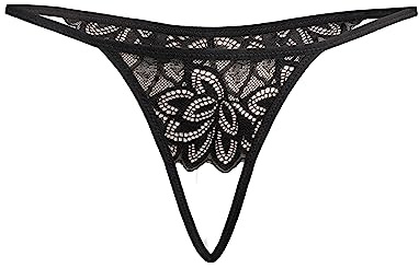 Teyli Damen Ouvert Tanga mit Loch im Schritt - Aus dehnbarer und eleganter Spitze mit ausdrucksstarkem Blumenmotiv - Höschen mit Offenem Schritt - Strings Damen