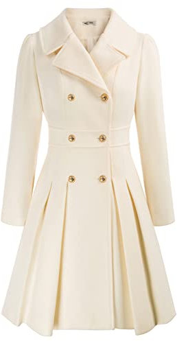 GRACE KARIN Femme Elégante Coat Trench Manches Longues au Genou Tissu Doux et Chaud en Hiver avec Boutons et Poches Beige XXL