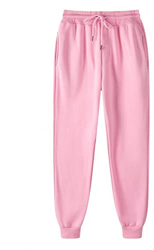 SHITOUJI Pantalon de survêtement uni à taille élastique pour femme - Unisexe - Pantalon de jogging rembourré décontracté avec poches, rose, XL