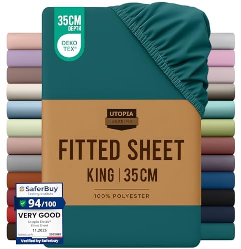 Utopia Bedding King Size Fitted Sheet, Teal, Deep Pocket 35cm (14) | Oeko-Tex Certified, Non Iron Wrinkle-Free, Shrinkage and Fade Resistant, Soft Brushed Microfiber Fabric, Bottom Sheet