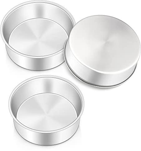 Herogo Cake Tin, 6 Inch Round Cake Tins Set of 3, Stainless Steel Deep Pan Mold for Birthday Wedding Christmas, 5cm Depth & Leakproof, Durable & Dishwasher Safe