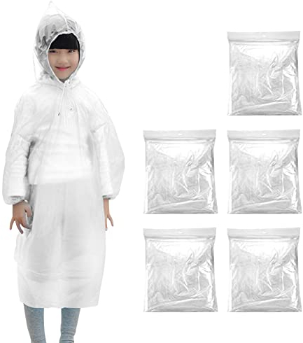 5 Stück Einweg Wasserdichter Regenmantel,Erwachsene Kinder Wasserdicht Regenponcho Hooded,Regenüberzug,Wandern Camping Notfall Regenponcho,Unisex Portable Regencape,Reise,Camping
