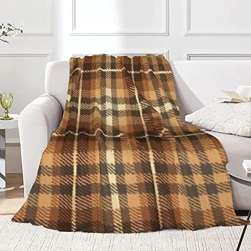 JOOCAR Couverture en flanelle à carreaux marron – 127 x 152,4 cm, motif géométrique classique, marron, à carreaux de buffle tendance, confortable et douce pour lit, canapé, salon, canapé et chaise