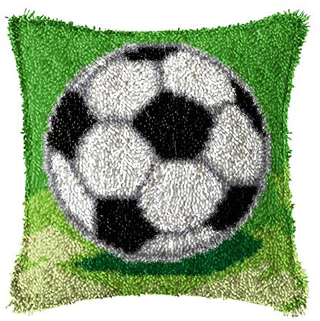Soccer Football Latch Hook Kits Pillow Printed Cushion Crochet Yarn Embroidery Needlework Hook Latch Kit Pillowcase Rug Christmas Decoration 43x43cm