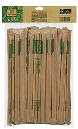 Tessera Bio Products Q0621C2MFSC - Pajitas de papel flexible (5 colores, 1/1, 0,6 cm de diámetro, 21 cm de longitud, 100 unidades)