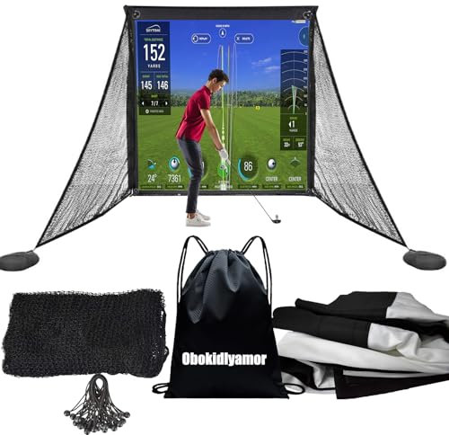 Obokidlyamor Golf Simulator Impact Screens+ Shake Netting Net One Frame- Sim Ball Simulator Impact Display Projection Screen with 10pcs Grommet Ropes (10 Size, Impact Screen+Shank Net)